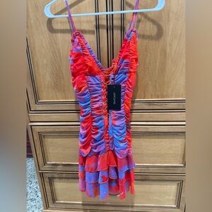 Chic Women's Mini Dress in Vibrant Red and Purple